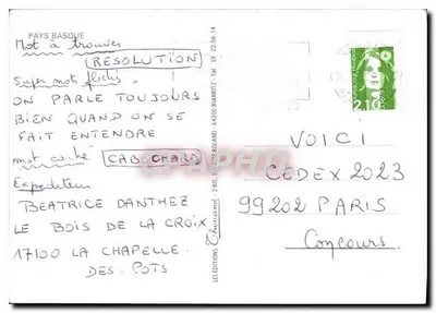 País Basco — Carta postal turística — Éditions Graphil — Verso