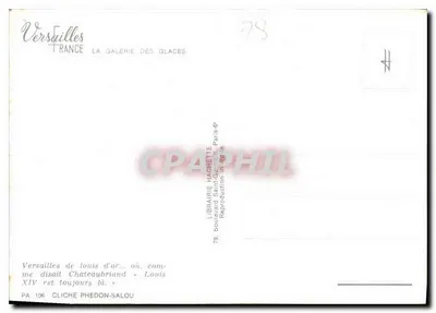 Versailles — A Galeria dos Espelhos — Librairie Hachette — Verso