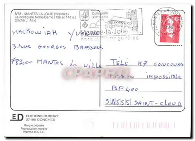 Mantes — Catedral de Nossa Senhora — Éditions Dubray — Verso