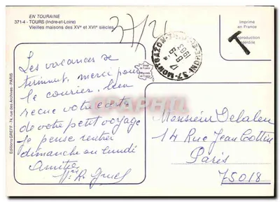 Tours — Vecchie case del XV e XVI secolo — Edizioni GREFF, 371-4 — Verso