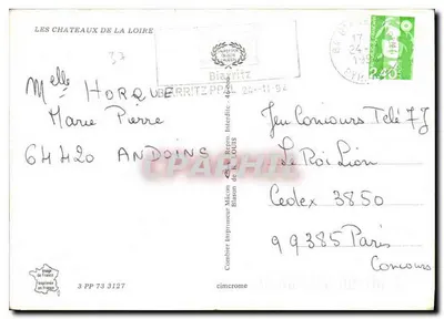 Zamek Loary — Chambord, Blois, Sully-sur-Loire, Chaumont, itp. — Wydawca Combier, n° 3 PP 73 3127 — Rewers