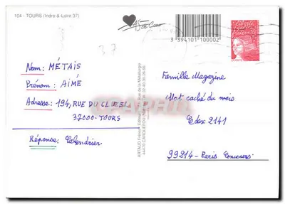 Katedra w Tours — Widok historyczny i typowa ulica — Wydawca Artaud, n° 2114 — Rewers