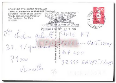 Castelo de Versalhes — Vista aérea — Edições de Arte Yvon — Verso