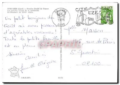 Organy katedry Świętego Teodorota — Uzès (Gard) — Wydawca Combier Imprimeur Mécon — Rewers