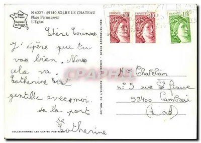 Solre-le-Château — igreja e rua — Édition de l'Europe, N° 4227 — Verso