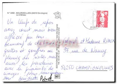 O castelo de Bourdeilles — Dordogne — Éditions René — Verso