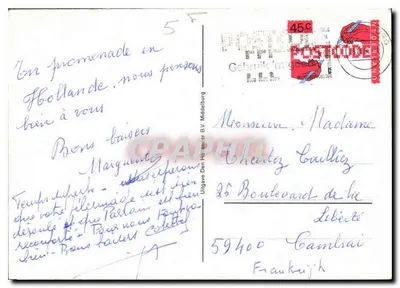 Zeeland — widok Middelburg z młynem, statuą, ratuszem, portem i czołgiem — Rewers