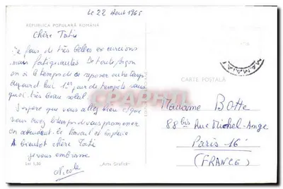 Bucareste — bairros e monumentos — Editor Arta Grafică, n°726 — Verso