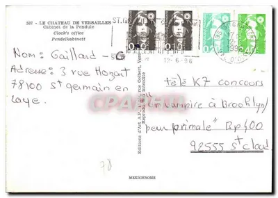 O Gabinete da Relógio — Castelo de Versalhes — Edições de Arte Mexichrome n°587 — Verso