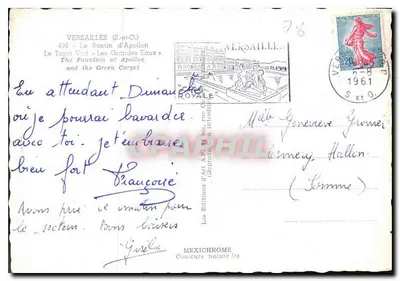 Versalhes — O Bassin d'Apollon — Les Éditions d'Art A.D. (rép. d'Intermédiaire) — Verso