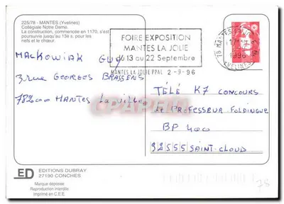 Mantes-la-Jolie — Colegiata Nossa Senhora da Assunção — Edições Dubray — Verso