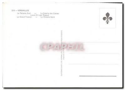 Versajles — Parterre Południowe, Galeria Srebrna, Ludwik XIV przez Rigauda, Wielki Trianon, Parterre Północne — Wydawnictwo Artystyczne Versajles — Rewers