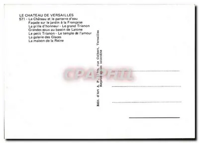 Castelo de Versailles — Vista panorâmica — Editor A. P., 11 bis, rua Colbert — Verso