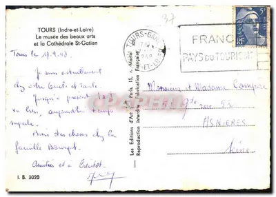 Tours (Indre-et-Loire) — Muzeum sztuk pięknych i Katedra Świętego Gatiana — Éditions d'Art Interdite — Rewers