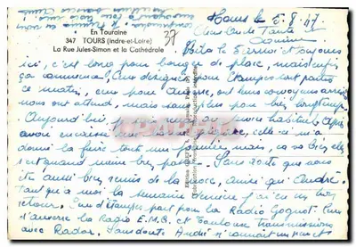Katedra w Tours — widok z wieży i ulicy Jules-Simon — wydane przez Greff — Rewers