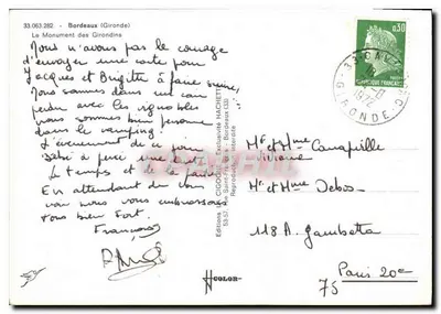 La Cigogne — Pomnik Girondynów — Wydawnictwo La Cigogne — Rewers