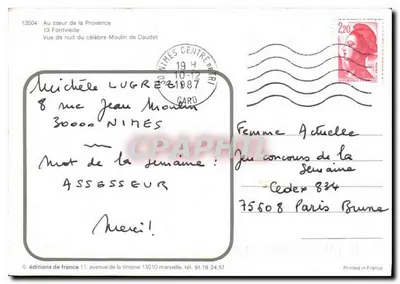 Moulin de Daudet — Nachtsicht — éditions de france — Rückseite
