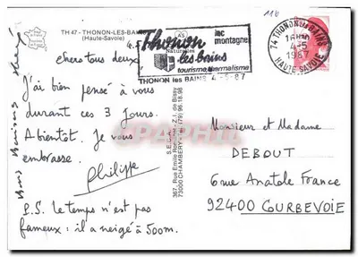 Thonon-les-Bains — widok z powietrza i fontanny — wydawca Thonon-les-Bains Tourisme & Thermalisme — Rewers