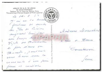 Ostatnia Wieczerza — obraz Pinta — Abp. N.D. de Lérins — Rewers