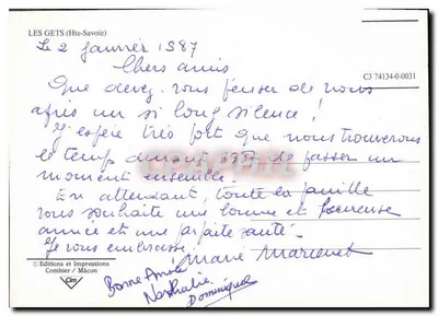 Les Gets — lotniczy widok z niewielkiej wysokości z śniegiem — Wydawnictwo i Drukarnia Combier / Mâcon — Rewers