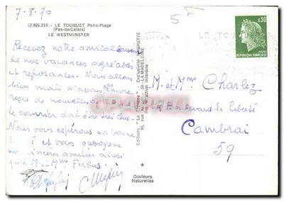 Hotel Westminster — Le Touquet-Paris-Plage — Wydawnictwo 'La Chèvre' nr 62.826.215 — Rewers