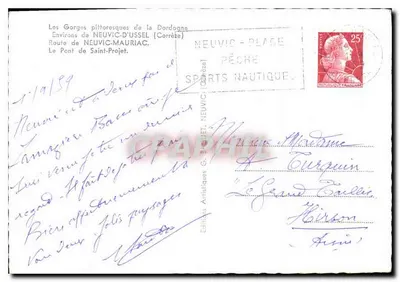 As Gorges pittorescas da Dordogne — Environs de NEUVIC-D'USSEL (Corrèze) — O Ponte de Saint-Projet — Editor Artificiels G. BAGUET, NEUVIC-PLACE — Verso