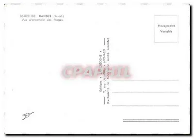Cannes — Vista geral das Praias — Éditions La Cigogne — Verso