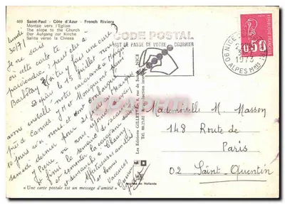 Saint-Paul - Côte d'Azur - Riviera Francuska — Wspinaczka ku Kościołowi — Wydawnictwo GILLETTE, nr 469 — Rewers