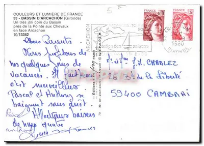 Bassin d'Arcachon — Widok z Punktu aux Chevaux — Wydawnictwo Jean-Jaurès d'Arcachon, n°10/13342 — Rewers