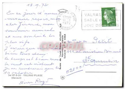 Valras-Plage — carta postal turística com mapa e fotos — Sociedade das Cartas Postais APA-ROUX — Verso