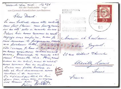 Posto a Cavalo — Garmisch-Partenkirchen — editor Bündeler Harke, n° 421 — Verso