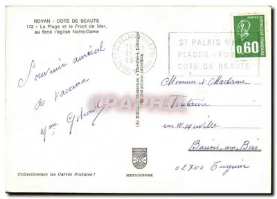Plaża Saint-Palais-sur-Mer — Katedra Notre-Dame w tle — Wydawnictwo Modernes & Théâtre, n°172 — Rewers