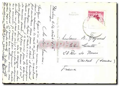 Visão de Bludenz — montanhas nevadas — editor G. Henzles, Bludenz — Verso