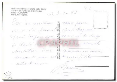 Interior da igreja — Mosteiro da Claridade Nossa Senhora — Edições G.A.L. Carpentras — Verso