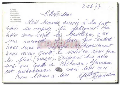 Lourdes — Verschijning van de Maagd Maria — Antieke ansichtkaart n°109, uitgever DINO — Achterkant