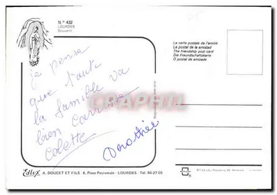 Lourdes — Lugar de peregrinação — Edlux A. Doucet e Fils, N° 432 — Verso