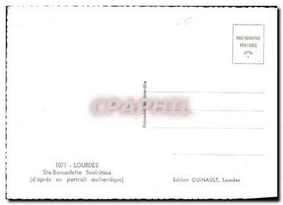 Ste-Bernadette Soubirous — portret autentyczny — Édition QUINAULT, Lourdes, n° 1071 — Rewers
