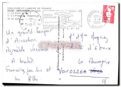 Arcachon — Widok z powietrza, plaża i regaty — Wydawnictwo Yvon — Rewers