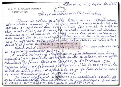 Hôtel de Ville de Libourne — Gironde — Editor Elcé, n° 3167 — Verso