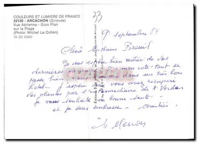 Arcachon — Widok z powietrza zbliżony na plażę — Wydawnictwo Jean Buruets 33 — Rewers
