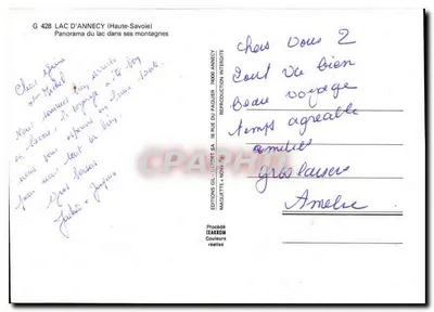 O Lago de Annecy entre suas montanhas — Edições Gil-Gardet SA, n° G 428 — Verso