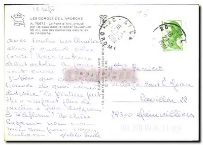 Les Gorges de l'Ardèche — Le Pont d'Arc — Éditeur Cellard — Verso