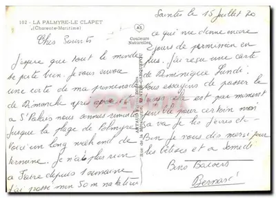 La Palmyre - Le Clapet — widok panoramiczny z plażą, farbą Coubre, obozem i wsią — wydawca Artaud Frères, N°102 — Rewers
