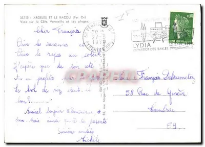 Argelès e Le Racou — Vista da Costa Vermelha e suas praias — Edições Lydia, Lyon — Verso