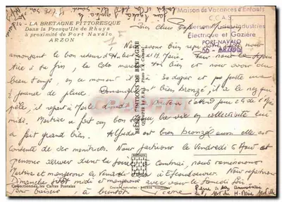 Presqu'île de Rhuys — Arzon — na Bretanha — Éditions E.R.L. Yvchim — Verso