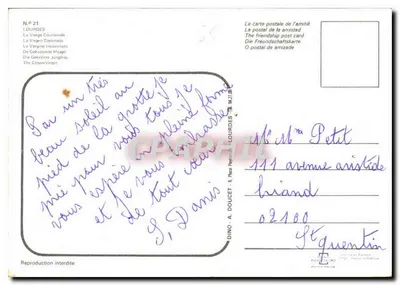 Lourdes — La Virgen Coronada — Dino A. Doucet, N°21 — Reverso