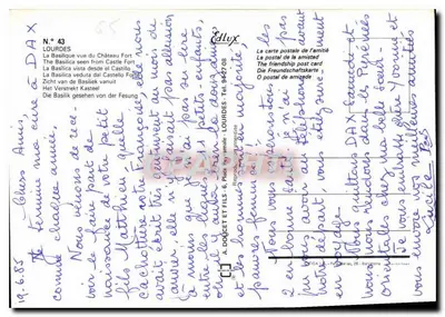 Bazylika Najświętszej Maryi Panny z Lourdes — widok z Zamku — wydawca A. Doucet i Syn, nr 43 — Rewers