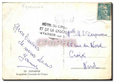 Grandes cascata de nós sob Gavarnie — Hotel do Circo e da Cascata — editor não visível — Verso