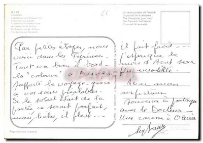 Lourdes — La Basílica y el Castillo Fuerte — editor Dino A. Doucet, n° 49 — Reverso