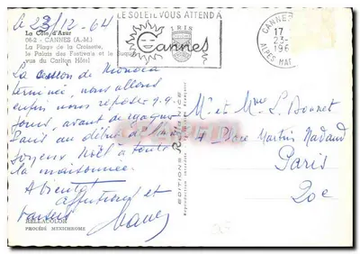 Cannes — Playa de la Croisette y el Suquet — Ediciones Rébella Color — Reverso